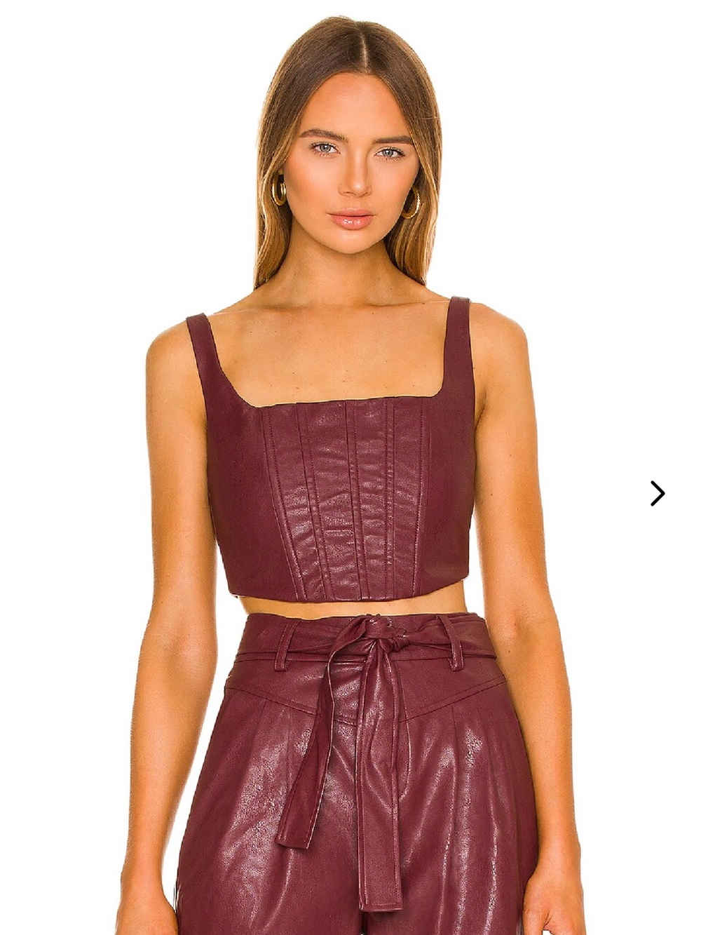 Lovers + Friends Burgundy Faux Leather Bardot Set XS